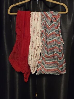 Set of Three Lightweight Scarves - Red, Cream Floral, Multi-Pattern